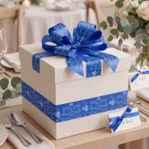 Royal Blue White Floral Monogram Wedding