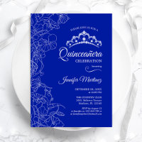 Royal Blue White Floral Quinceanera Party