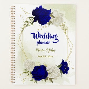 Royal blue white floral wedding planner