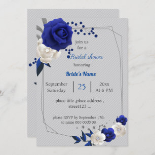 royal blue white flowers geometric bridal shower invitation