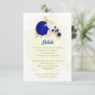royal blue & white flowers gold botanical wedding enclosure card