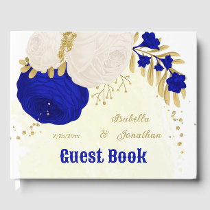 royal blue & white flowers gold botanical wedding guest book