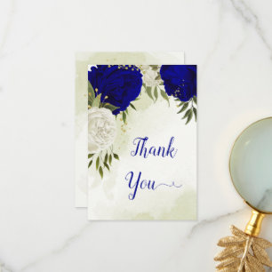 royal blue white flowers green leaves thank you card