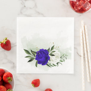 royal blue & white flowers greenery napkin