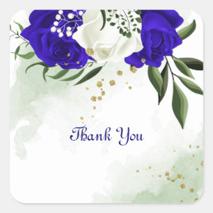 royal blue & white flowers greenery  square sticker