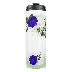 royal blue & white flowers greenery thermal tumbler