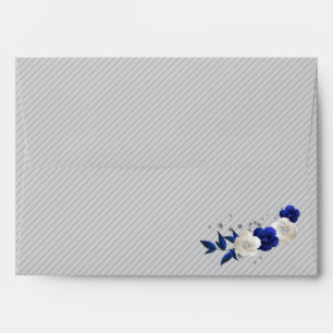 royal blue white flowers grey wedding envelope