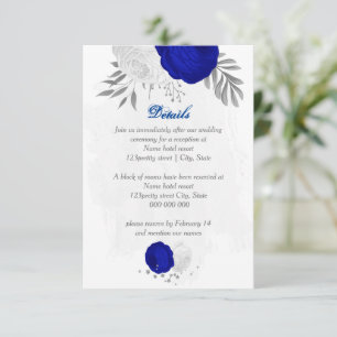 royal blue &white flowers silver botanical wedding enclosure card