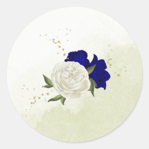 royal blue white flowers wedding classic round sticker