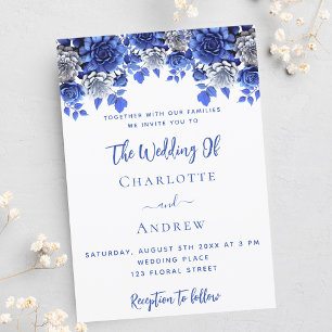 Royal blue white flowers wedding invitation postcard