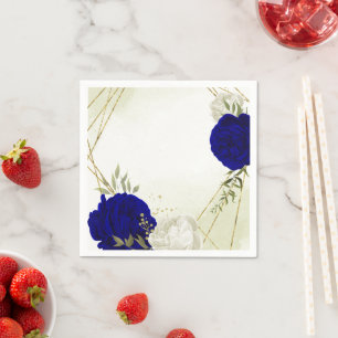 royal blue white flowers wedding napkin