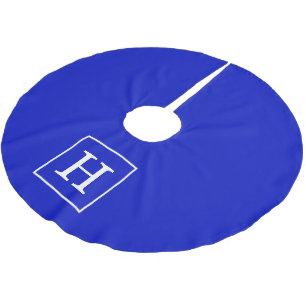 Royal Blue White Framed Initial Monogram Brushed Polyester Tree Skirt