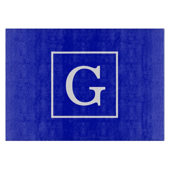 Royal Blue White Framed Initial Monogram Cutting Board (Front)