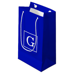 Royal Blue White Framed Initial Monogram Small Gift Bag