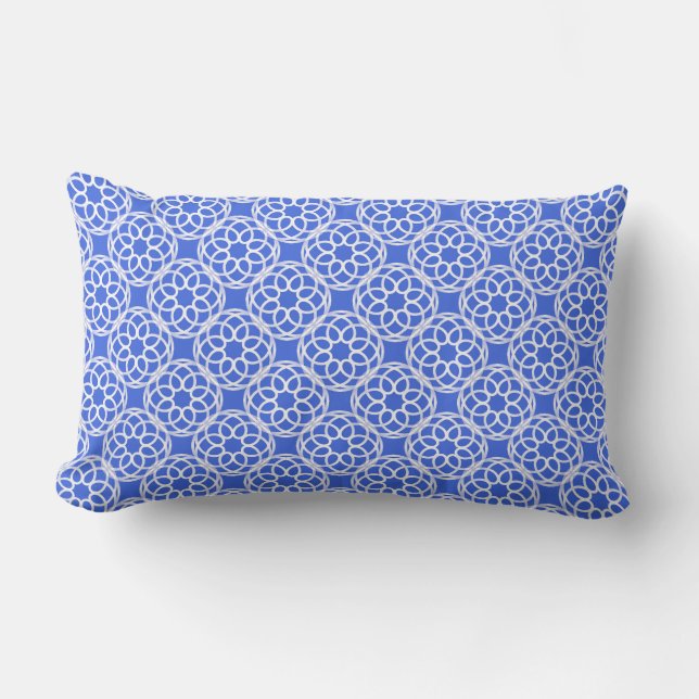 Royal Blue White Geometric Seamless Pattern Lumbar Cushion (Front)
