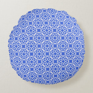 Royal Blue White Geometric Seamless Pattern Round Cushion