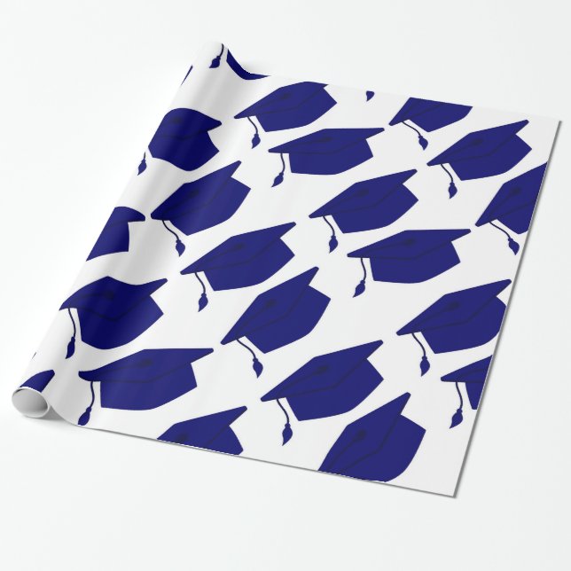 ROYAL BLUE & WHITE GRADUATION WRAPPING PAPER (Unrolled)