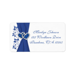 Royal Blue White Hearts Return Address Label