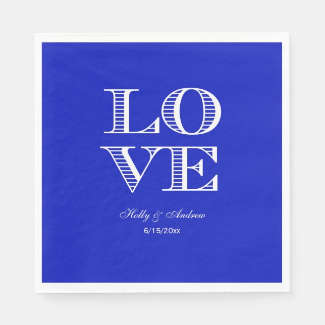 Royal Blue, White LOVE Napkins (Front)