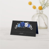 Royal Blue White Metallic Silver Floral Wedding Pl