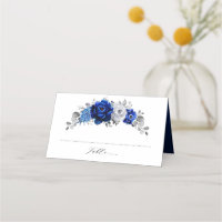 Royal Blue White Metallic Silver Floral Wedding