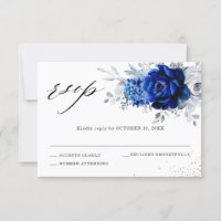 Royal Blue White Metallic Silver Floral Wedding