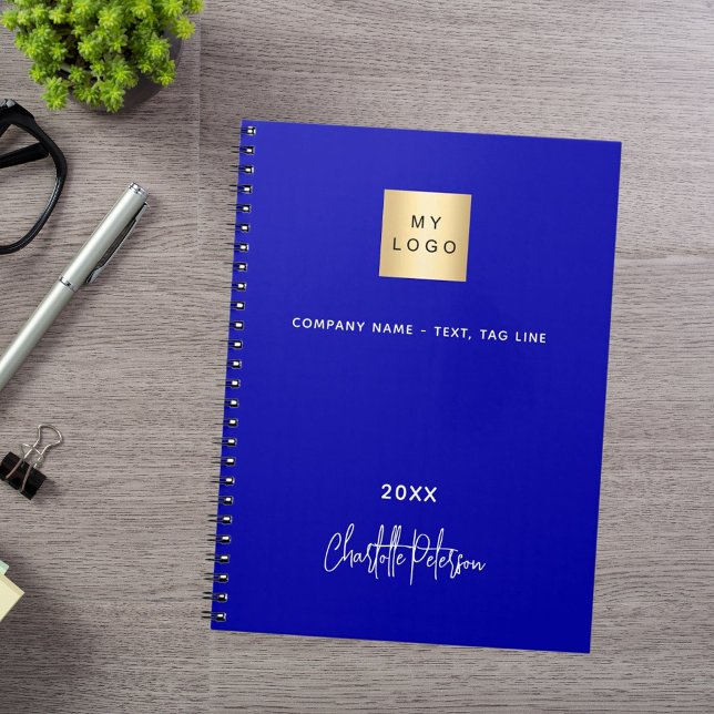Royal blue white monogram business logo notebook (Creator Uploaded)