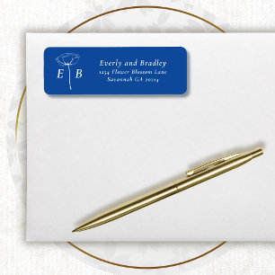 Royal Blue White Monogram Floral Accent Address Return Address Label