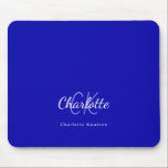 Royal blue white monogram initials name mouse pad<br><div class="desc">A royal blue coloured background. Personalise and add your firsts name,  monogram letters and full name. White and blue letters.</div>
