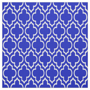Royal Blue, White Moroccan Quatrefoil #7 Fabric