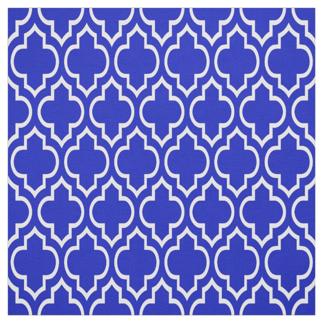 Royal Blue, White Moroccan Quatrefoil #7 Fabric (Swatch)