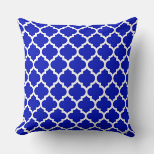 Royal Blue White Moroccan Quatrefoil Pattern #5 Cushion