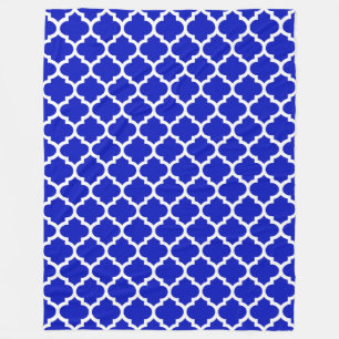 Royal Blue White Moroccan Quatrefoil Pattern #5 Fleece Blanket