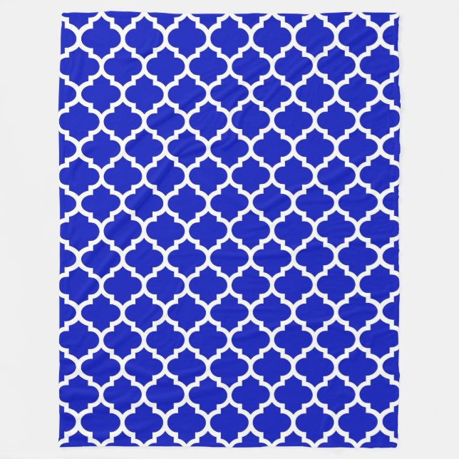 Royal Blue White Moroccan Quatrefoil Pattern #5 Fleece Blanket (Front)