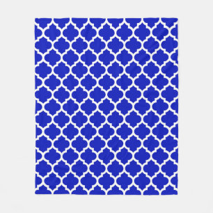 Royal Blue White Moroccan Quatrefoil Pattern #5 Fleece Blanket