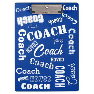 Royal Blue White Personalised Coach Gift Name Art Clipboard