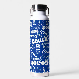 Royal Blue White Personalised Coach Gift Name Art Water Bottle