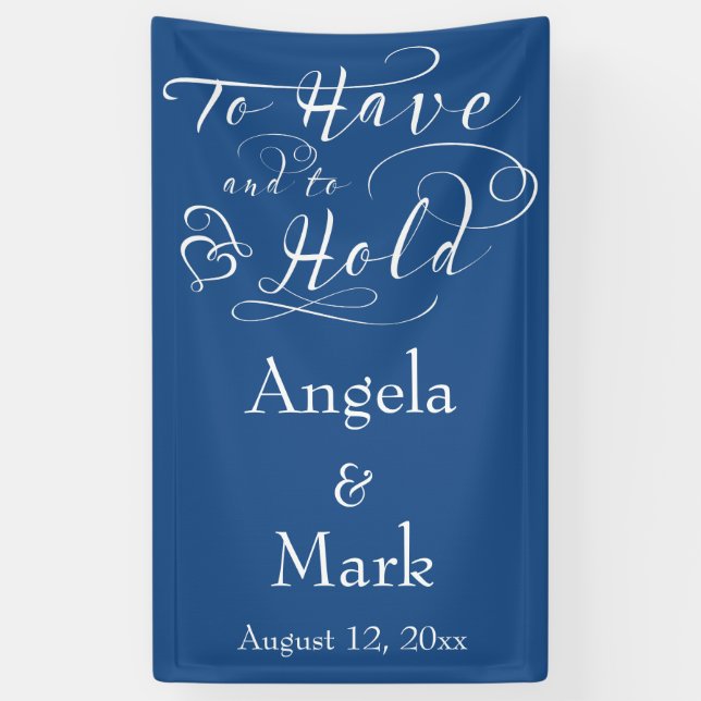 Royal Blue White Personalised Wedding Banner (Vertical)