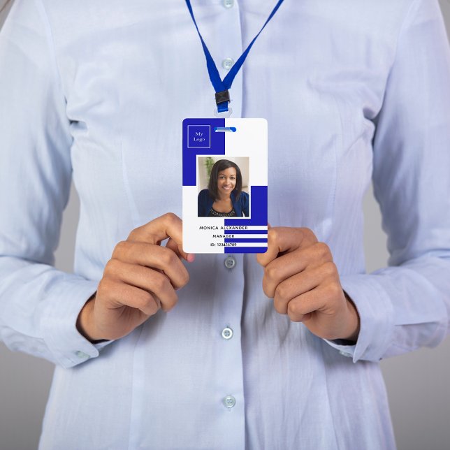 Royal blue white profile photo business corporate ID badge (Creator Uploaded)