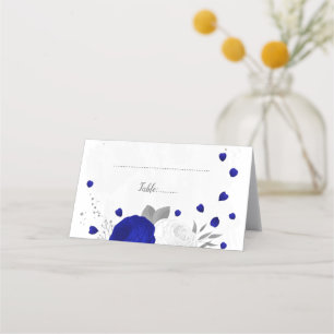 royal blue & white silver botanical wedding place card