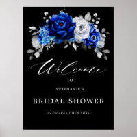 Royal Blue White Silver Bridal Shower Welcome Post
