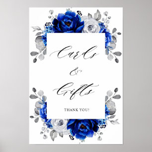 Royal Blue White Silver Floral Cards & Gifts Poster