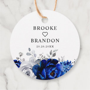 Royal Blue White Silver Floral Thank you Favour Ta Tags
