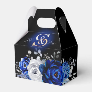 Royal Blue White Silver Metallic Bridal Shower Fav Favour Box