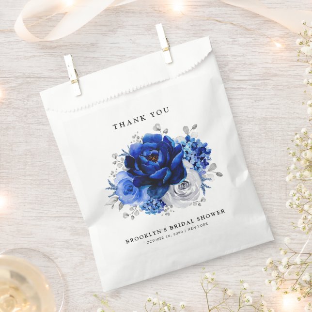 Royal Blue White Silver Metallic  Bridal Shower Favour Bag (Clipped)