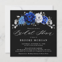Royal Blue White Silver Metallic Bridal Shower Inv