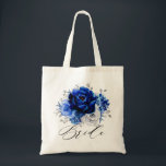 Royal Blue White Silver Metallic Floral Bride Tote Bag<br><div class="desc">Elegant royal blue white silver theme wedding bride tote bag featuring elegant bouquet of royal blue,  Navy,  silver,  pure white colour rose flowers buds and sage green eucalyptus leaves. Please contact me for any help in customisation or if you need any other product with this design.</div>