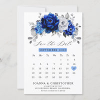 Royal Blue White Silver Metallic Floral calendar S