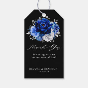 Royal Blue White Silver Metallic Floral Wedding Gi Gift Tags