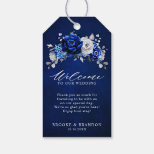 Royal Blue White Silver Metallic Floral Wedding Gift Tags